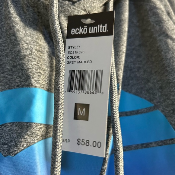 Ecko Medium Unlimited Gray Hoodie with Blue Logo, New with tag, retails $58.00 - Picture 5 of 6